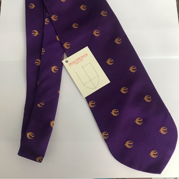 New Dolcepunta Italian Tie Purple & Gold Monogram Pattern Bridal Party Must Have - Picture 4 of 7